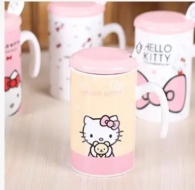 

Kawaii Cartoon 300ML Hello Kitty Doraemon Ceramic Coffee Mug Cup With Lid Spoon