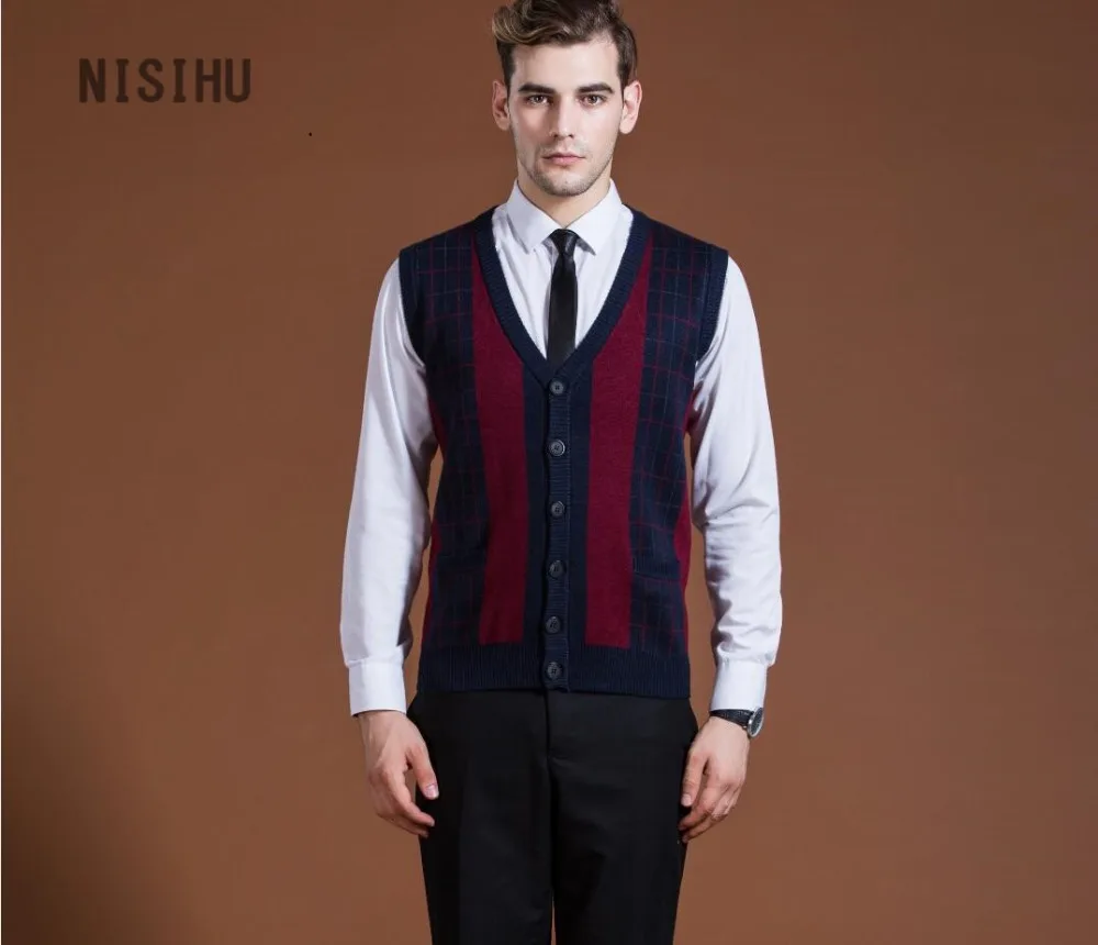 Hot sale new style mens v neck wool knit sweater vest formal men