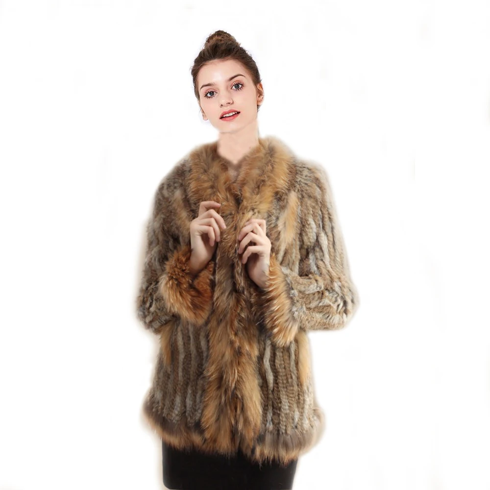 

CHEWIES Women Rex Rabbit Fur Coat Winter Natural Genuine Fur Jacket Raccoon Collar Factory Outlet Wholesal 2018 New Store3.26