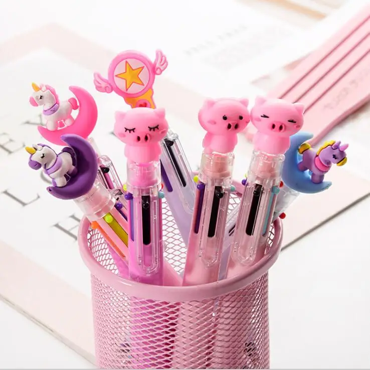 

6 Colors 1PC Kawaii Cartoon Unicorn Pig Kids Graffiti Drawing Painting Ball Point Pen DIY Notebook Writing Ballpoint Stationery