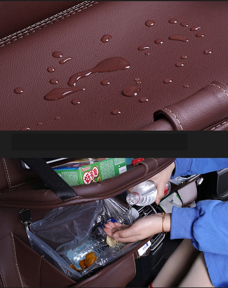 Органайзер для хранения на заднем сиденье автомобиля из искусственной кожи, складная сумка для обеденного стола, поднос для путешествий, подвесная сумка-Органайзер с сумками для мусора