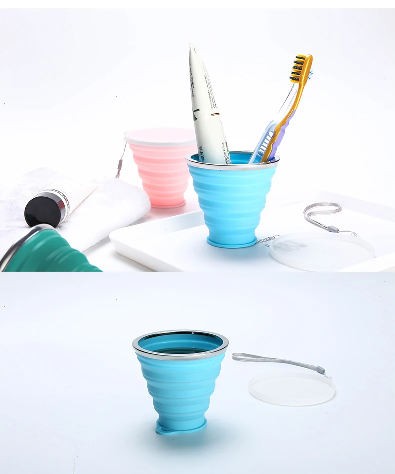 Новая портативная силиконовая Выдвижная складная чашка с крышкой, открытый телескопический складной стакан, походная чашка для воды