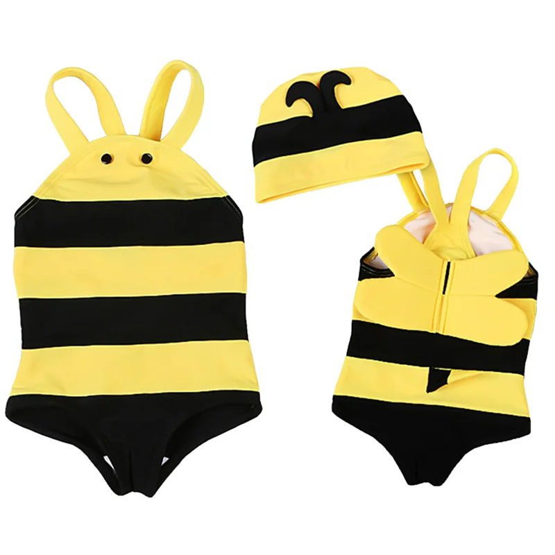 

Baby Girl Cute Swimsuit Bee Design Swimwear Set Strap Sunsuit Summer Beachwear Outfit Casual New Fashion Swimsuit