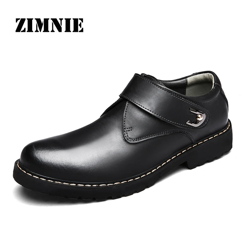 ZIMNIE/Мужская обувь из натуральной кожи; модная нескользящая обувь на толстой подошве; мужская повседневная обувь; высококачественные настоящие Лоферы для мужчин - Цвет: Black
