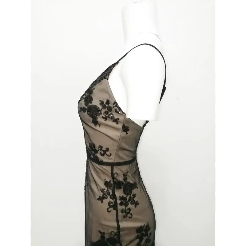 ADEWEL 2017 Sexy Deep V Spaghetti Strap Women Club Party Dress Vintage Floral Embroidery Mini Bodycon Dress (3)