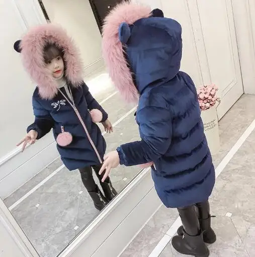 Детское зимнее пальто для девочек 2018 г. длинная плотная куртка с меховым