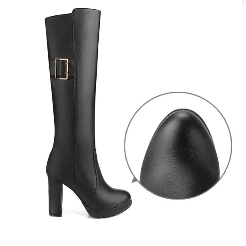 Botas Mujer Women Boots High-heeled Thick with Women Knee High Boots Waterproof Martin Shoes White Women's Shoes