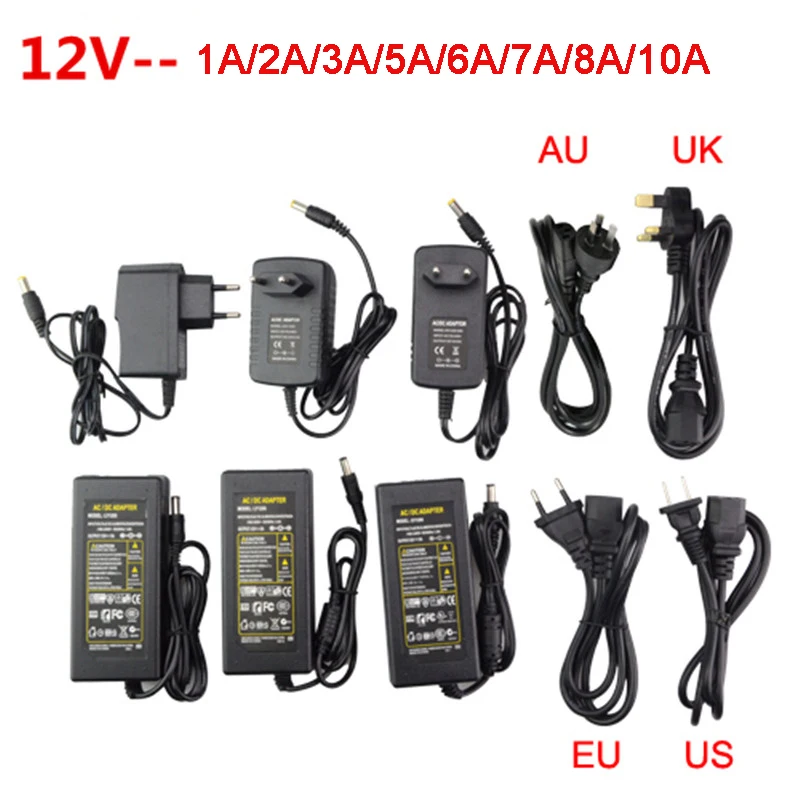 DC5V DC12V DC15V 1A 2A 3A 5A 7A 8A 10A светодиодный адаптер Питание для светодиодный полосы лампы освещения светодиодный Мощность драйвер штепсельной вилки