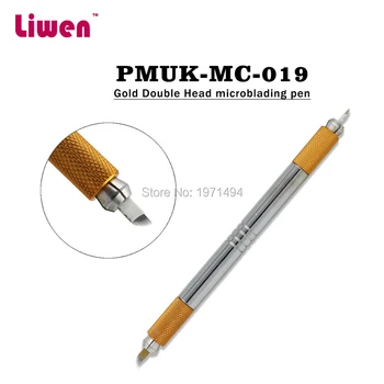 

Top design 50pcs S.S Double Heads Eyebrow Tattoo Permanent Makeup Manual Pen free 10pcs microblading blades needles