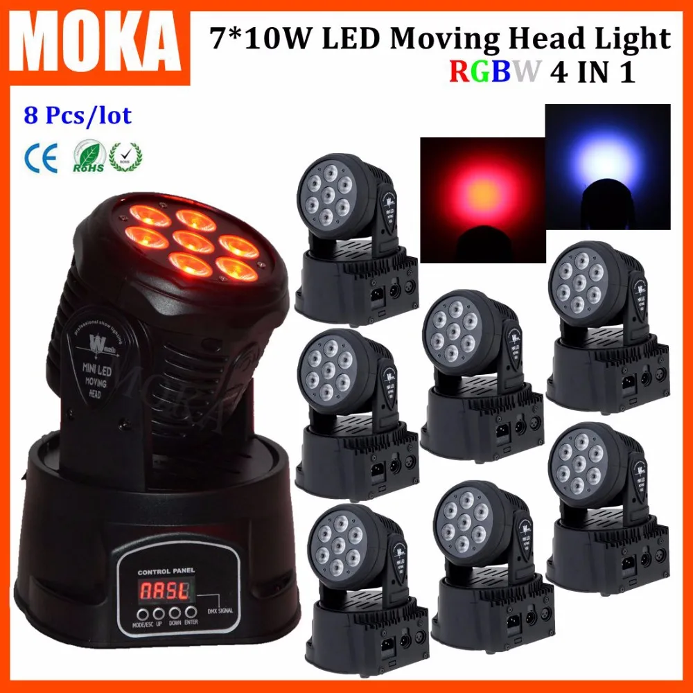 

8PCS/LOT Full Color 4In1 Cree 7*10W Stage Lighting Led Mini Beam Wash Head Moving Light for Party Event Nightclub Daytime Shiner