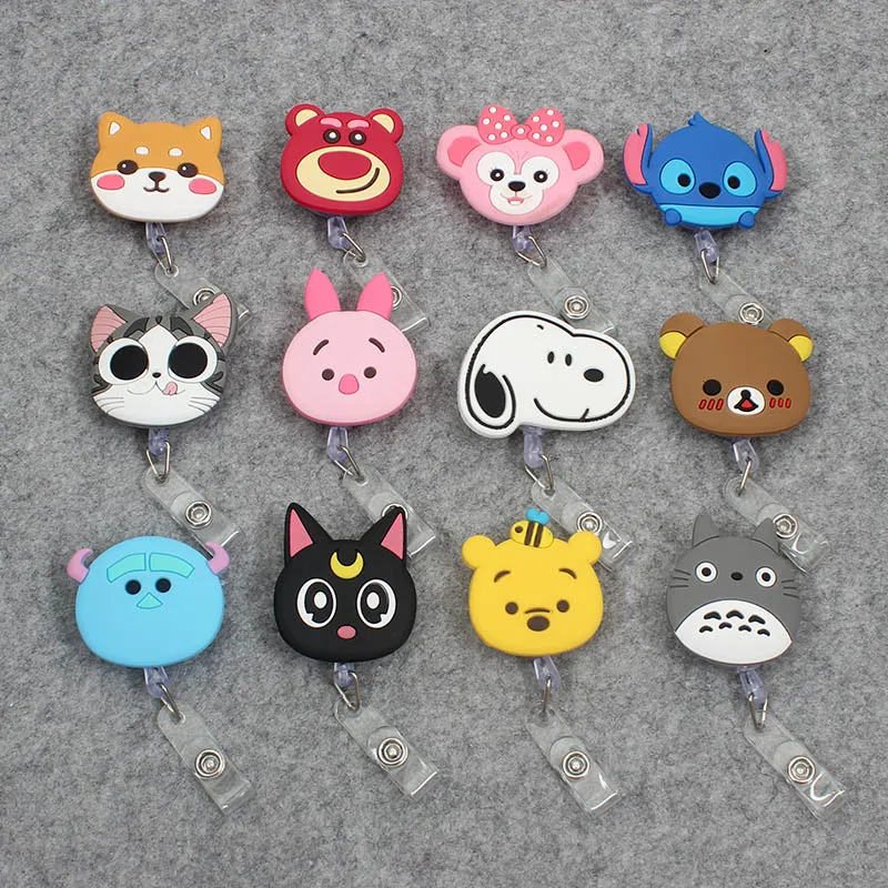 

YIYOHI 60cm Cartoon Dog Cat Animals Silicone Retractable Reel Nurse Badge for Bus Bank Credit Card Holder ID Holders