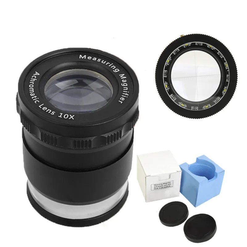  10X Metal LED Illuminated Focus Adjustable Cylindrical Loupe Measuring Magnifier Achromatic Lens wi - 32810404515