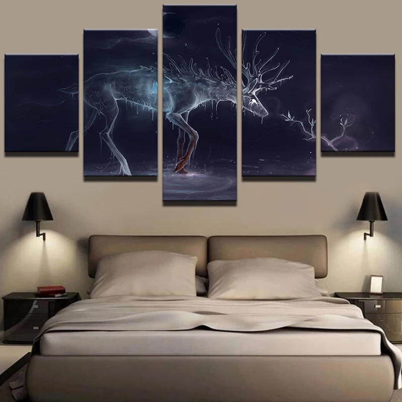 Abstract Canvas Painting Wall Art Poster 5 Panel Special Animal Deer Wall Modular Pictures For Living Room Home Decor YGYT