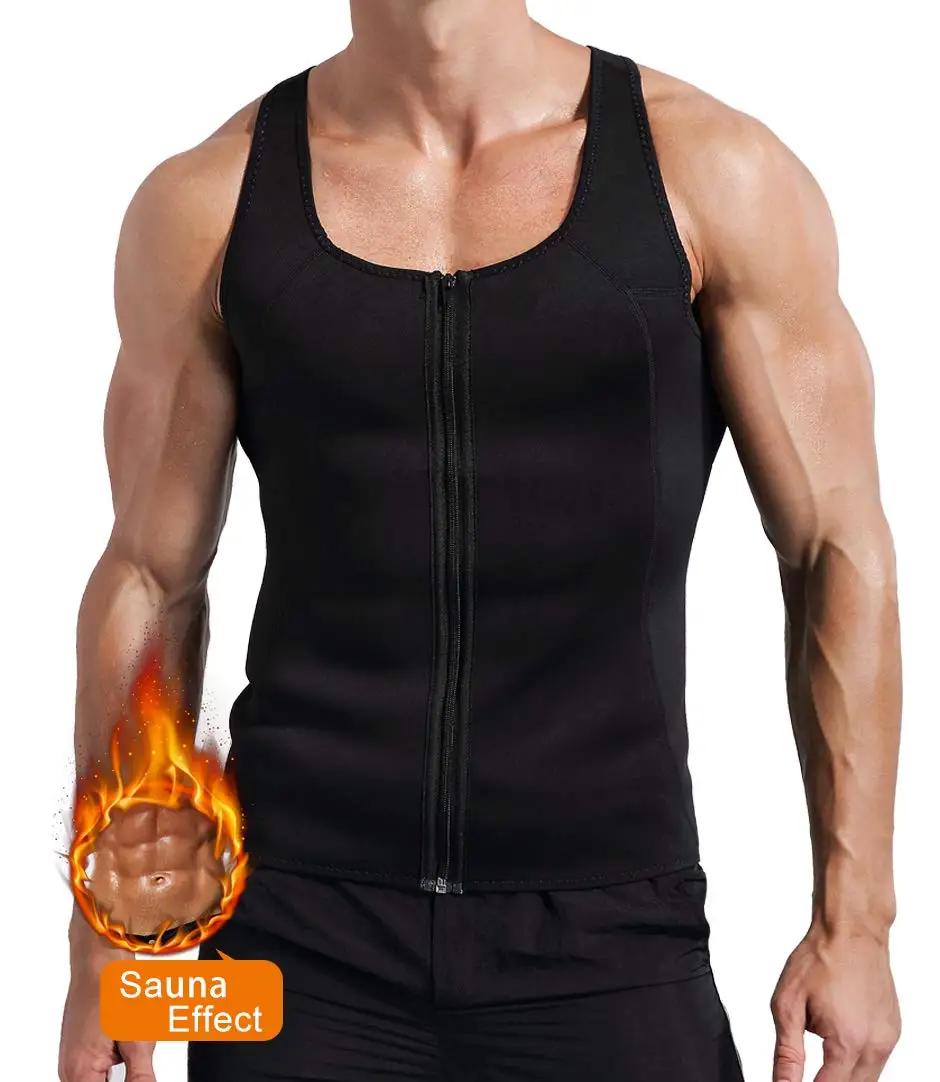 

Mens Neoprene Running Vest Sports Bodysuits Gym Fitness Tank Top Sleeveless Sport Shirt Zipper Slim Waist Trainer Sportswear