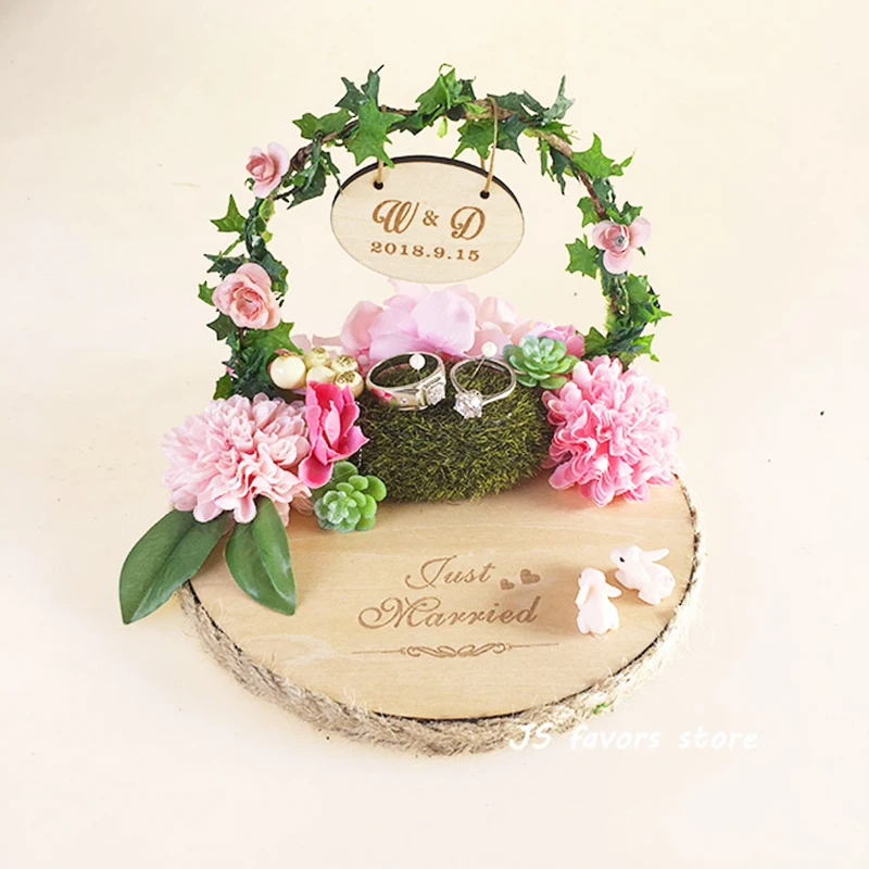 

Free shipping 1pcs Private custom Pink flower arch engagement marriage proposal wedding day Manual farmhouse style ring pillow