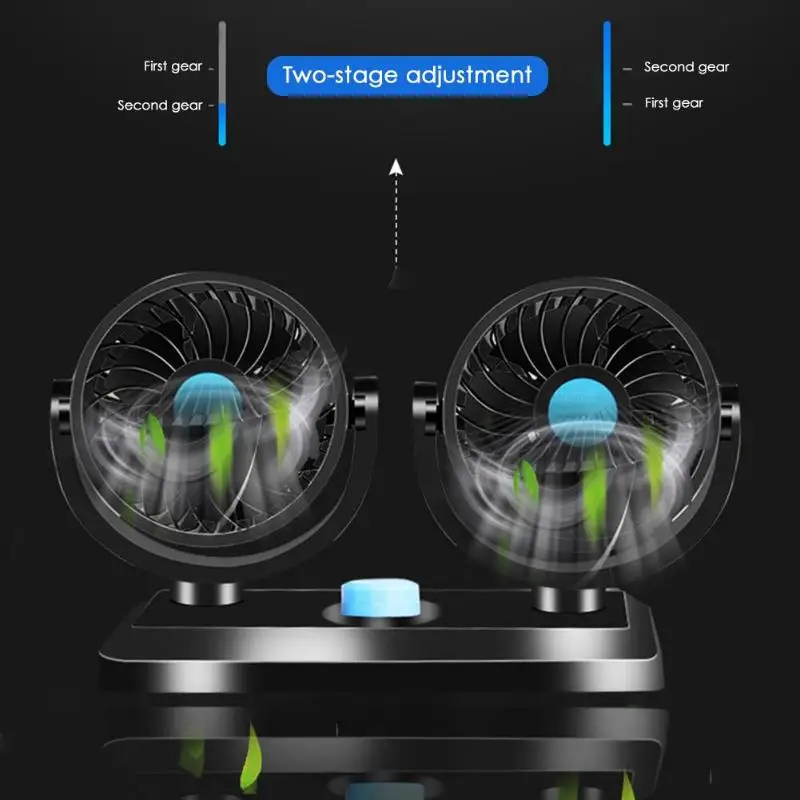 USB автомобильный вентилятор воздушного охлаждения с двойной головкой 360 Регулируемый сильный воздушный вентилятор для летнего автомобиля