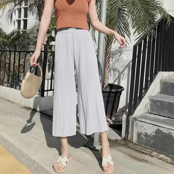 

Wide Leg Pants Pleated Stretchy Chiffon Legs Summer High Waist Loose Long Fashion Sexy Pant