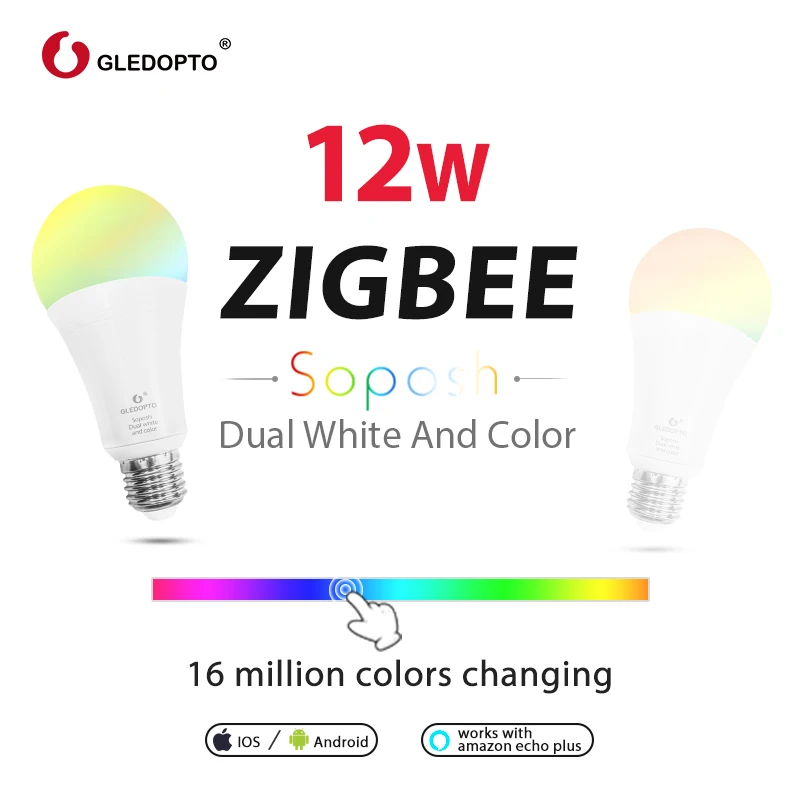 G светодиодный OPTO двойной белый и цветной 12 Вт светодиодный лампочка ZigBee RGB свет ww/cw AC100-240V ZIBEE ZLL звено, светлый работа с amazon ecoh E27/E26