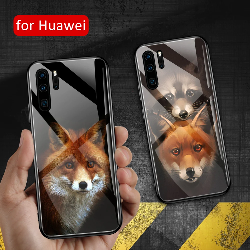 

For huawei p30 lite Case Glass back cover Cute fox P20 pro case for Huawei P9 P10 Plus P20 P30 Pro P20 P30 lite case
