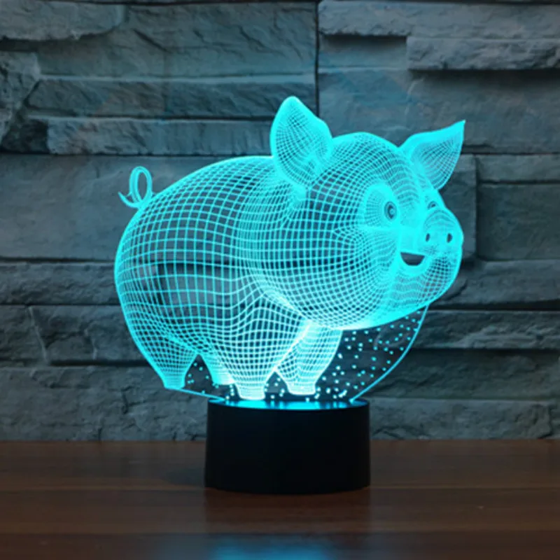 Милая свинка ночник 3D лампа Bulbing Touch Swithc красочный стол 7 цветов Изменение USB