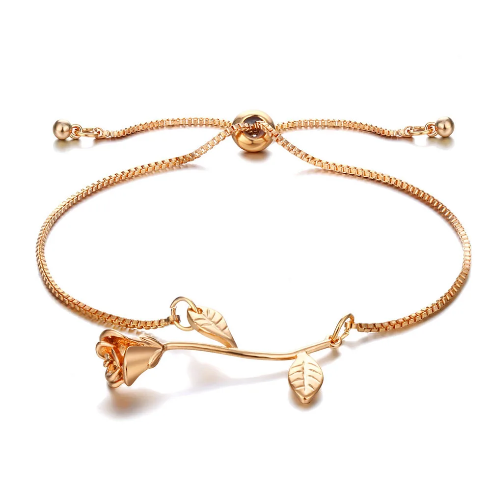 Gift, fashion rose flower charm bracelet ladies girl bracelet and adjustable bracelet bracelet ladies wedding bridal jewelry