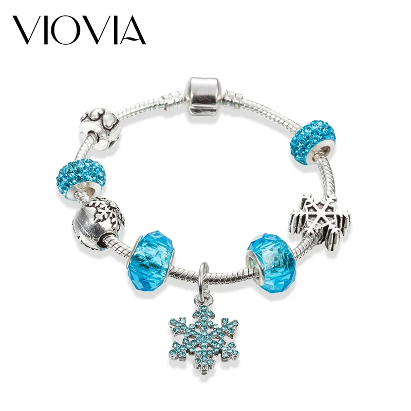 VIOVIA, очаровательный браслет со снежинками, супер стиль, для женщин, сделай сам, Кристальные бусины, подходят для браслетов и браслетов, ювелирные изделия, рождественский подарок B16115 - Окраска металла: chain length 18cm