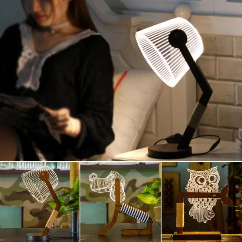 

EU Plug 0.5W Warm Light Dimmable 3D Owl Acrylic+wood Bedside Table Led Reading Lamps Night Light Warm white