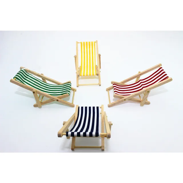 1pc Dollhouse Miniature Chairs Mini Beach Lounge Chair Garden 1pc Dollhouse Miniature Chairs Mini Beach Lounge Chair Garden Decoration Furniture Folding Stripe Deck Diy