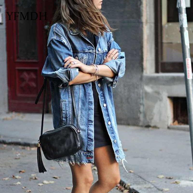 2019 New Denim Jackets Women Hole Boyfriend Style Long Sleeve Vintage Jean Jacket Loose Spring Jeans Coats Family Clothes|Сочетающаяся