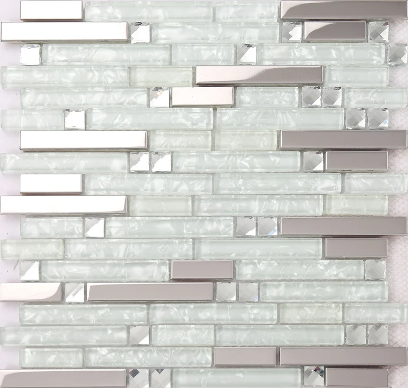 Strip Silver Stainless Steel Mixed Clear Gl Mosaic Tiles For Strip Silver Stainless Steel Mixed Clear Gl Mosaic Tiles For Kitchen Backsplash Bathroom Wall Shower Hallway In Stickers From Home