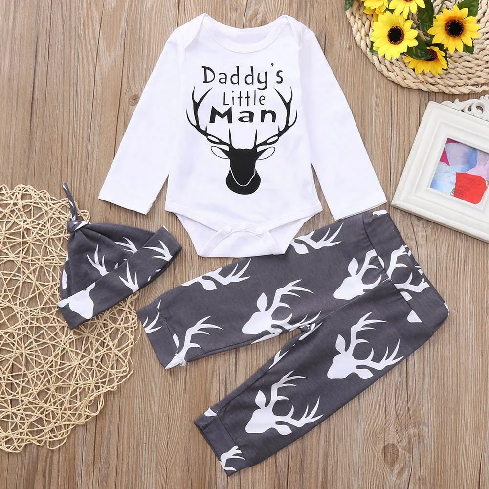 

Fashion Funny New Born 3PC Daddy Letter Print Tops Pants Sets Children's Clothes For Girls Baby Girls Outfit Bebek Giyim 2j