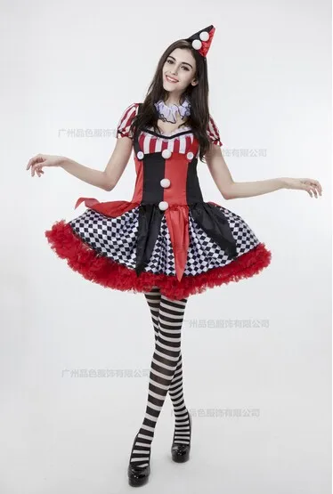 QUGUDUAN Dressheadwear Circus Funny Harley Quinn Costume Women Uniform Female Clown Cosplay Carnival Halloween Black Red Set Costumes -Cosplayware Store