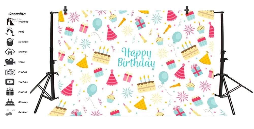 Laeacco Happy Birthday Cartoon Cake Ballon Scene Baby Photography Background Customized Photographic Backdrops For Photo Studio Laeacco Happy Birthday Cartoon Cake Ballon Scene Baby Photography Background Customized Photographic Backdrops For Photo Studio