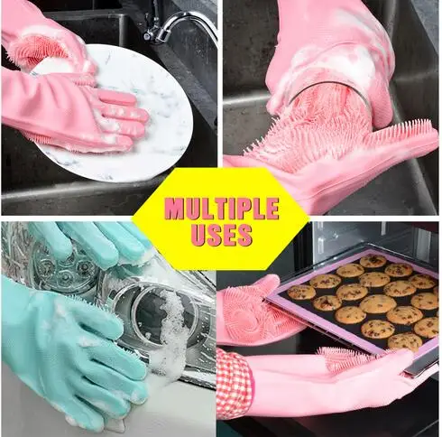 Перчатки волшебные силиконовые перчатки для мытья посуды кухонные аксессуары перчатки для мытья посуды бытовые инструменты для чистки автомобиля щетка для домашних животных - Цвет: Random