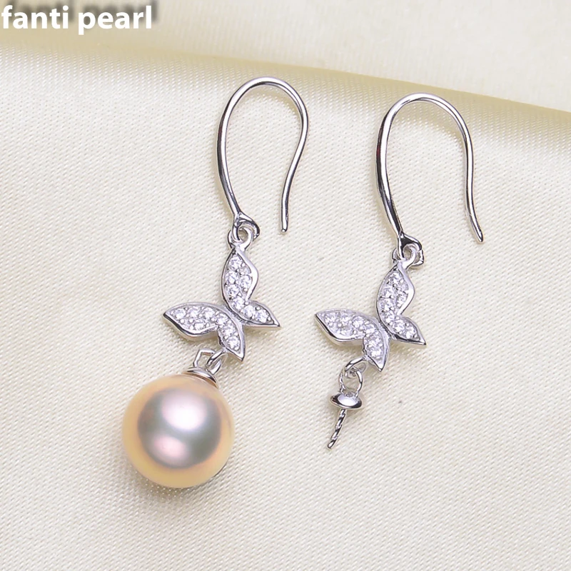 

FANTI Real Natural freshwater pearl earring s925 sterling silver ear stud for women Natural pearl jewelry earring 7-9mm