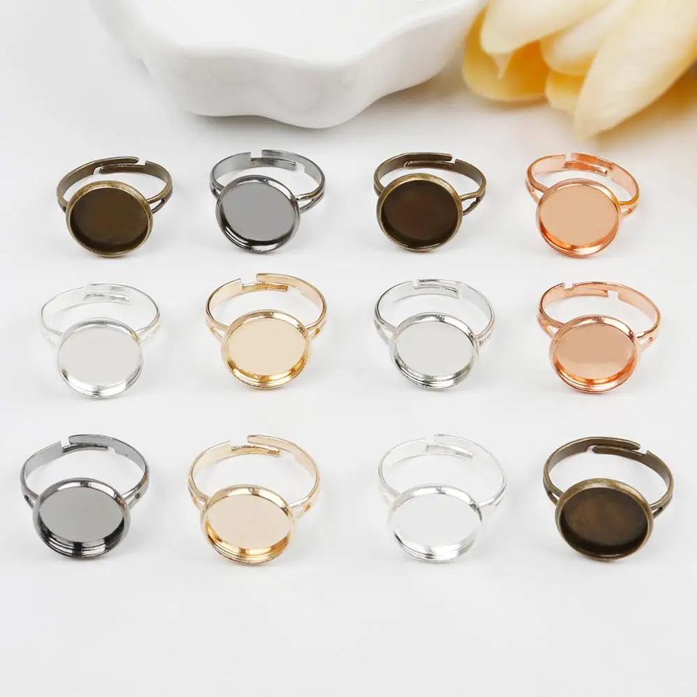 10pcs/lots 12mm Adjustable Blank Ring Base Cabochons Cameo Setting For DIY Ring Jewelry Findings Making Accessories