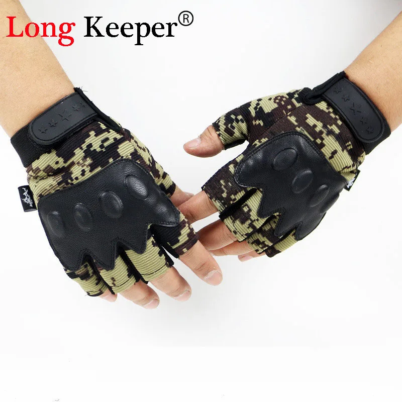 

Long Keeper Semi-finger Brand Designer Gloves Military Camo Tactical Gloves fingerless Mittens for Men Workout Latex Guantes