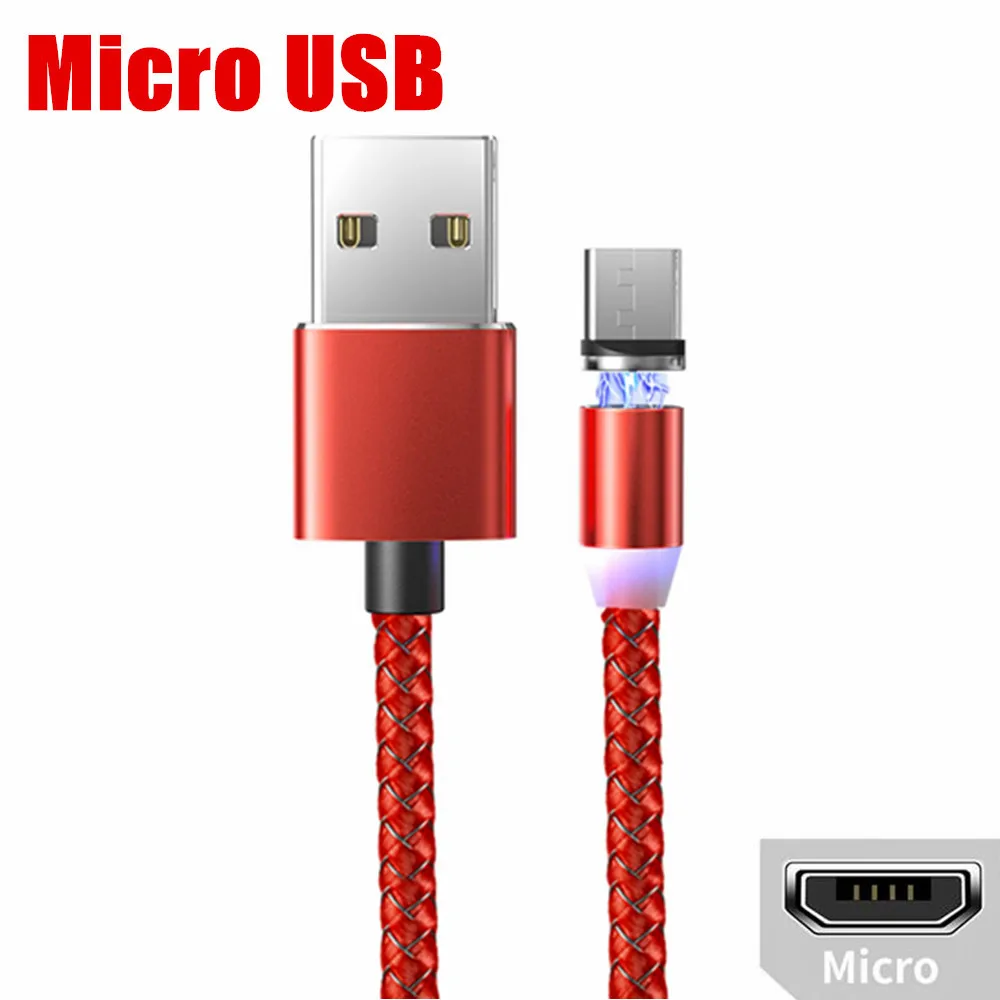 OLAF 1 м светодиодный магнитный Micro USB кабель для быстрой зарядки usb type C Магнитный кабель для зарядки данных кабель для зарядки USB шнур для samsung Xiaomi - Цвет: Red Micro Cable