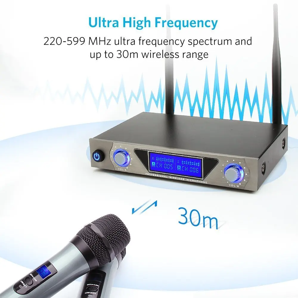 ARCHEER портативные микрофоны UHF частоты динамическая капсула 2 канала беспроводной микрофон для караоке системы с ЖК-дисплеем