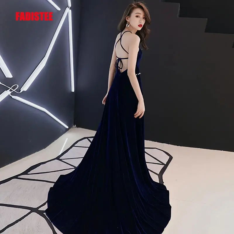 

FADISTEE New arrival party dress evening dress Vestido de Festa sexy sequins velour A-line belt prom gown navy 2019 new style