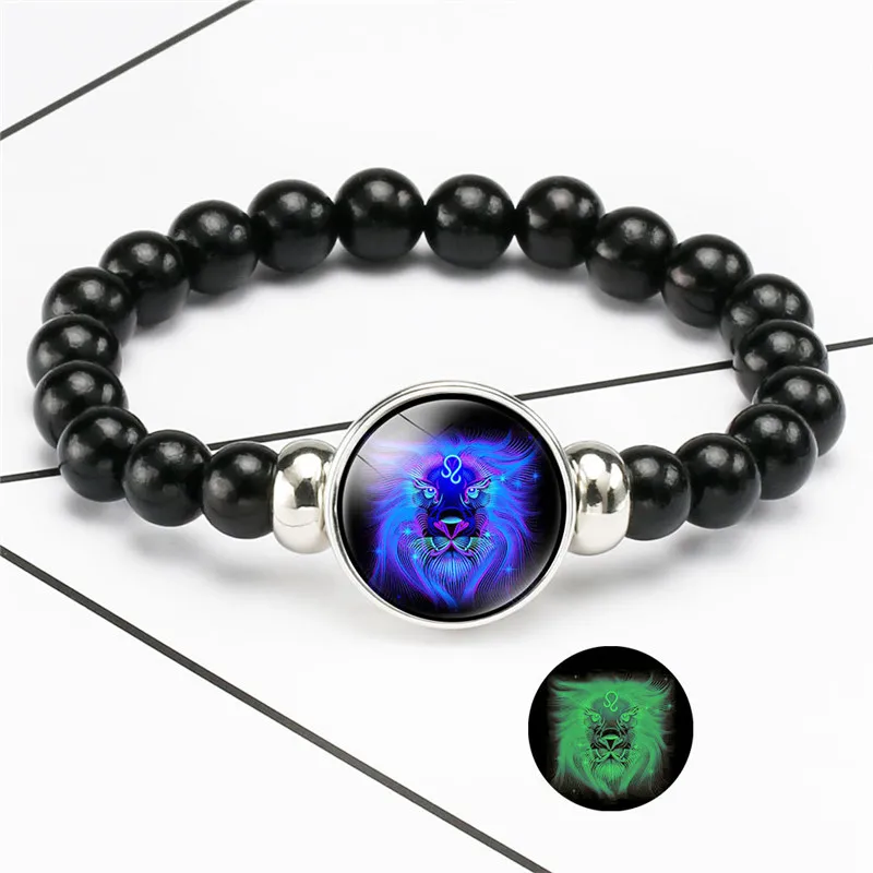 

2019 luminous twelve constellation time glass beaded bracelet black crystal men and women with the same bracelet elastic rope