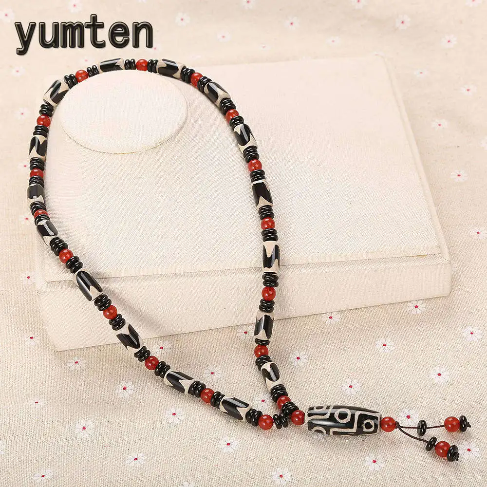 

Yumten Trendy Women Necklace Agate Crystal Jewelry Tibetan Dzi Bead Ornaments Geometric Cylinder Accessories Sweater Chain Reiki