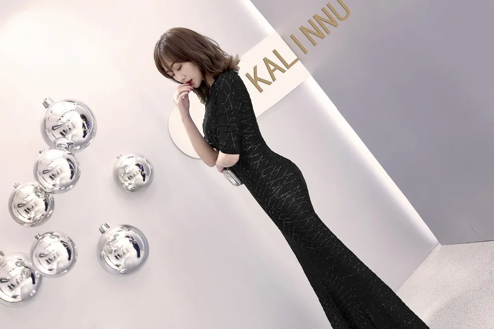 Formal dress Bead Half sleeve stripe Slim TrumpetMermaid Host Club night Long Party Maxi Dress for woman (32)