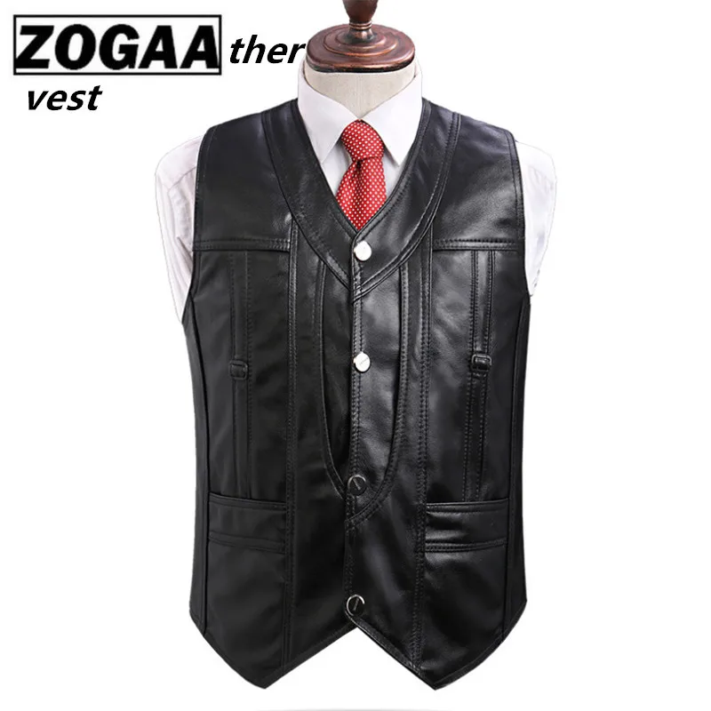 

Men's Leather Vest High-end Brand Waistcoats Large Size Real Sheepskin Male Vest Black Motorcycle Jacket for Men Free Shipping