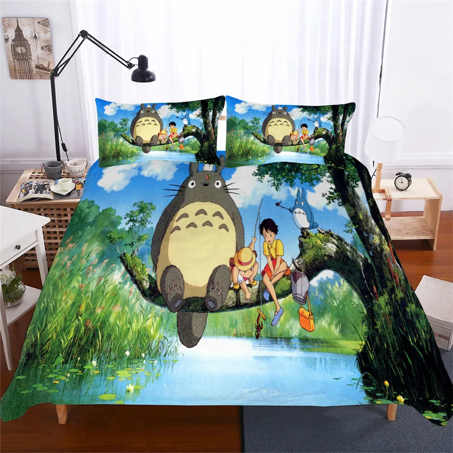 HELENGILI 3D طقم سرير Totoro الحرم الجامعي شارة طباعة حاف مجموعة غطاء Bedcloth مع المخدة طقم سرير المنسوجات المنزلية # LM-05