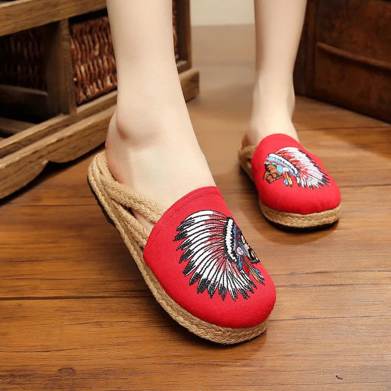 Bird-Embroidered-Summer-Women-Cotton-Fabric-Flat-Slippers-Handmade ...