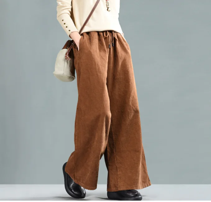 Весенние женские брюки большого размера, свободные брюки с завязками, новые вельветовые смешанные Женские повседневные Ретро Брюки с карманами, Mori girl - Цвет: Figure 3