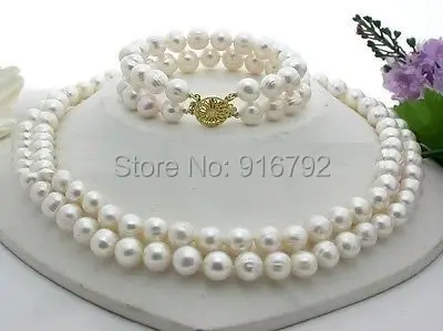 

Wholesale >>>>>SET 9-10MM NATURAL SOUTH SEA GENUINE WHITE PEARL NECKLACE 17"18" BRACELET 7.5