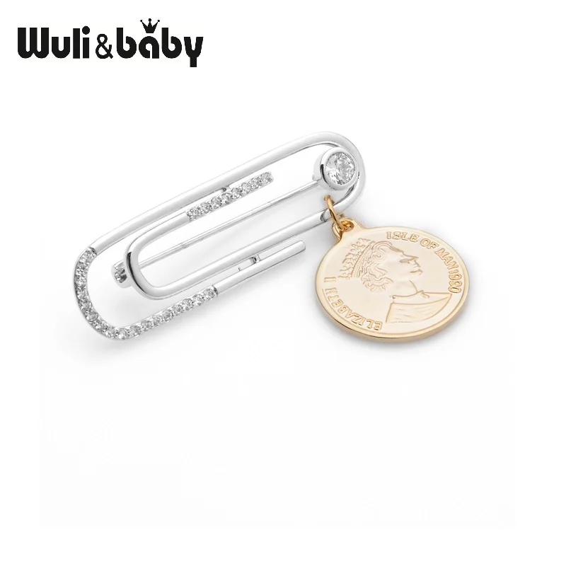 Wuli& Baby голова королевы Монета Подвесные Броши для женщин и мужчин Стразы зажим для бумаги стиль булавки подарки
