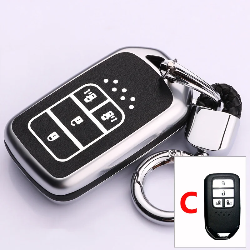 Светящийся Кожаный Автомобильный чехол для ключей для Honda Civic Odyssey Accord Pilot City C-RV CRV FIT JAZZ XRV CRIDER HRV - Название цвета: C silver